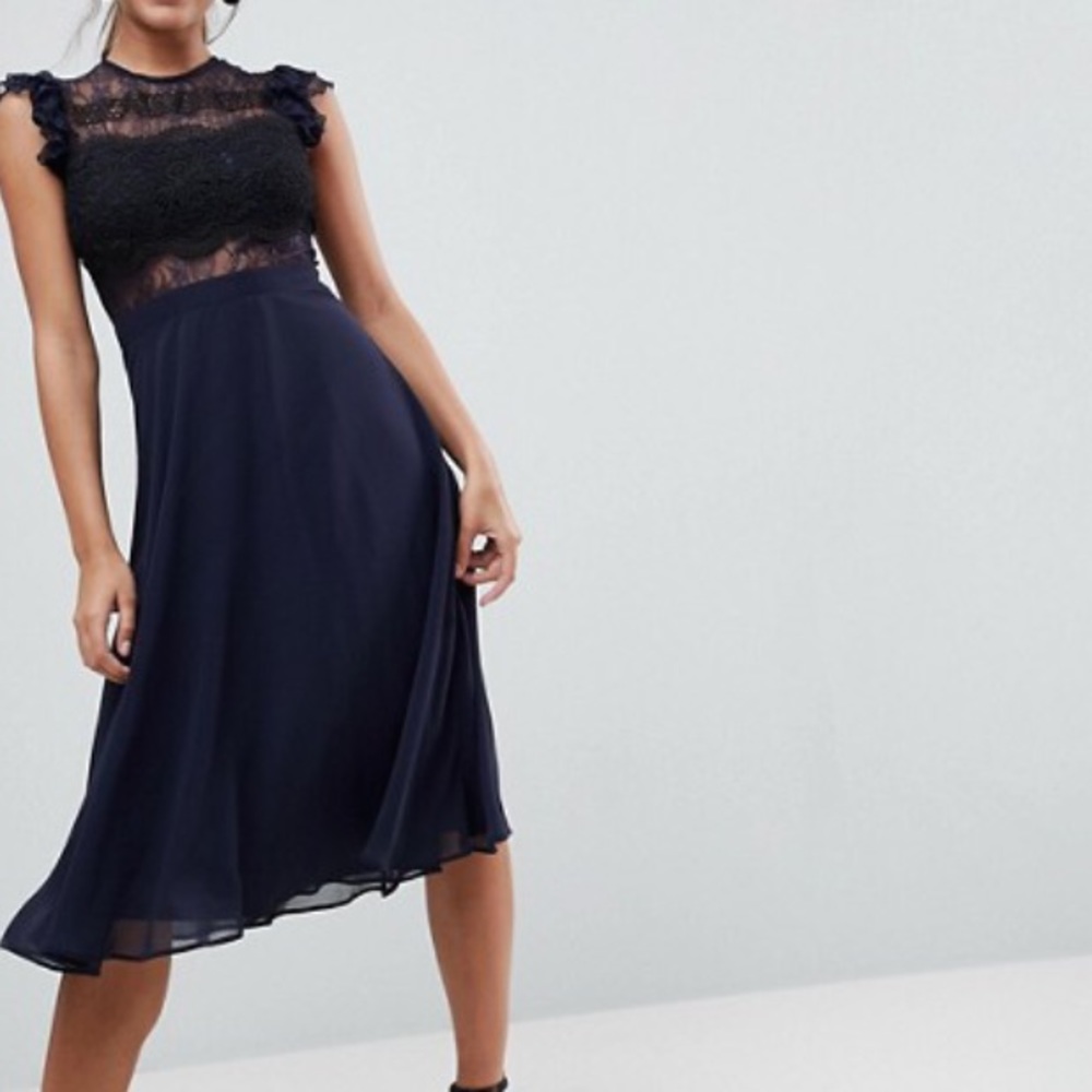 ASOS Lace Midi Dress | Size 12 | Navy